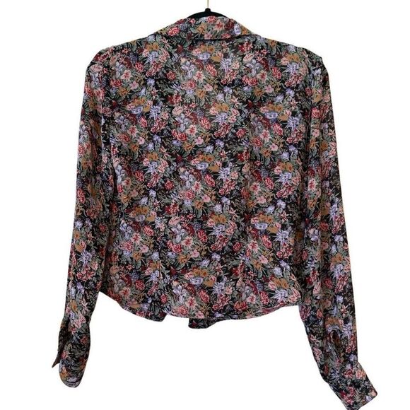 Vintage Try 1 Black Floral Ruffled Cropped Blouse Sz S Y2K, Feminine - Picture 3 of 12